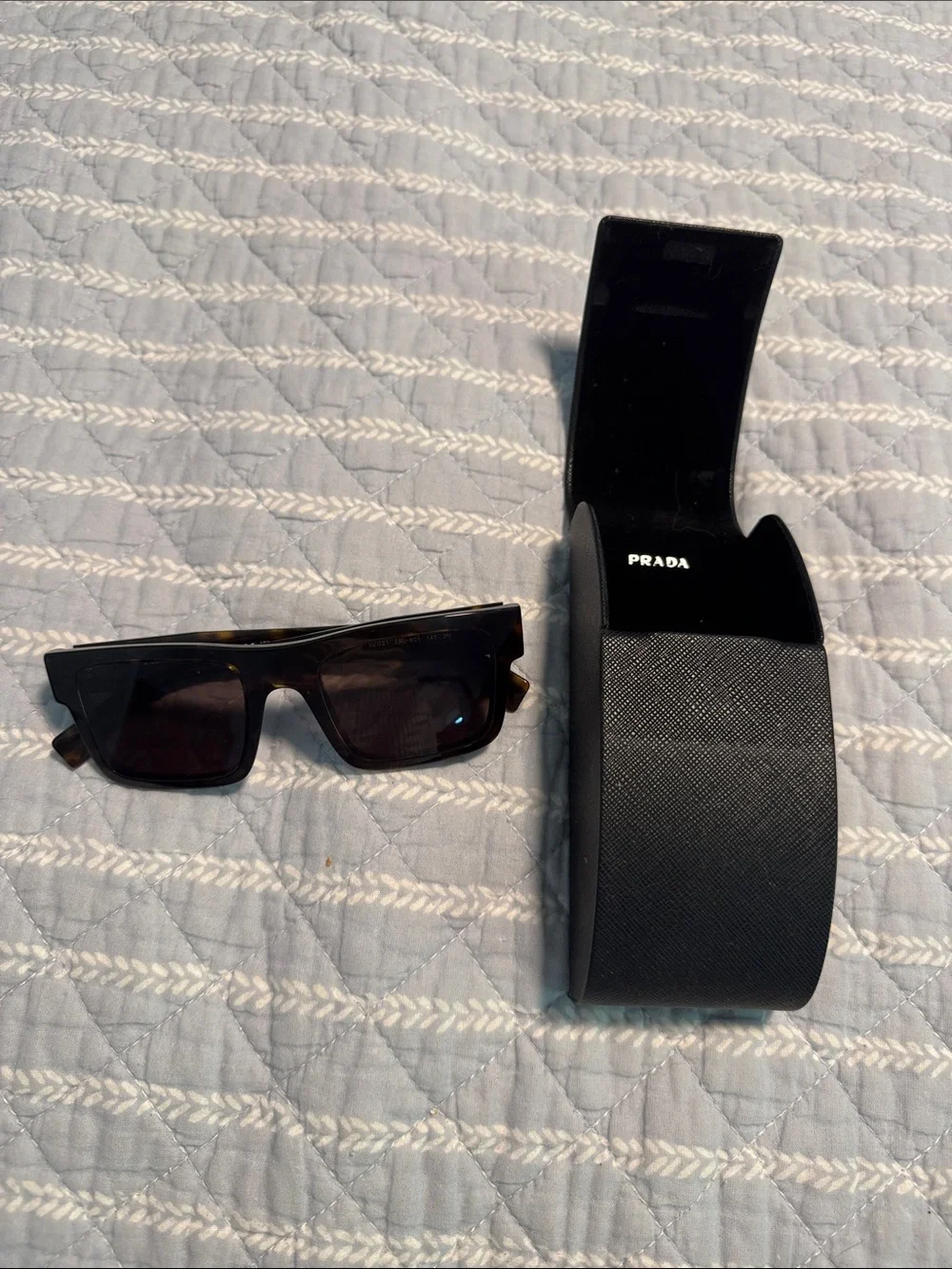 Prada Tortoiseshell Rectangular Sunglasses with Dark Lenses